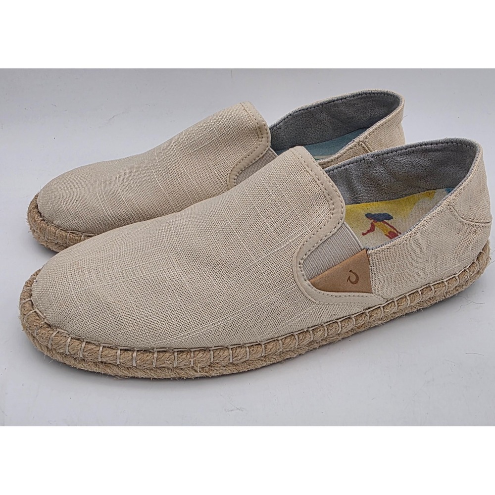 •OluKai Kaula Pa'a Kapa Espadrilles Womens 9.5 Linen Flats Slip‎ On Shoes Casual